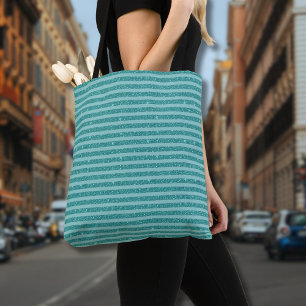 Bolso De Tela Rayas Horizontales de Estilo Brillo Verde Turquesa