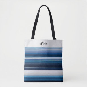 Bolso De Tela Rayas horizontales en gris blanco azul
