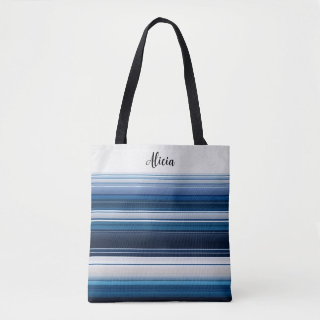 Bolso De Tela Rayas horizontales en gris blanco azul (Anverso)
