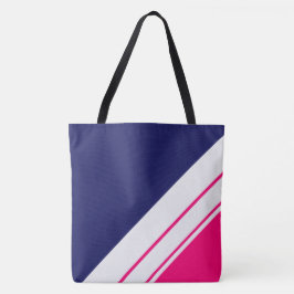 Bolso De Tela Rayas Inclinadas Blancas y Azul Marino Rosa Brilla