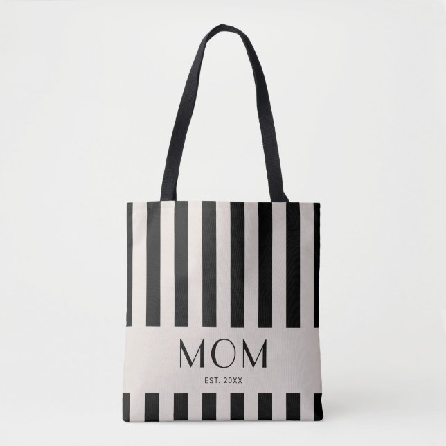Bolso De Tela Rayas Mínimas Modernas Mamá Establecida (Anverso)