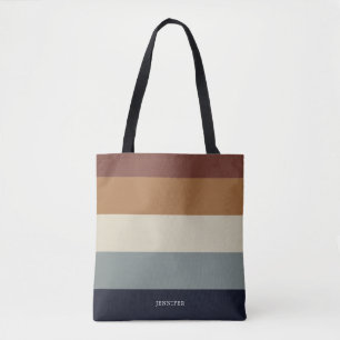 Bolso De Tela Rayas modernas con monograma terroso