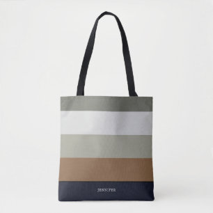 Bolso De Tela Rayas modernas con monograma terroso