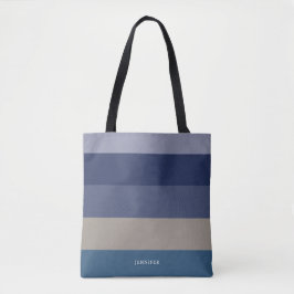 Bolso De Tela Rayas modernas con monograma tonos de azul