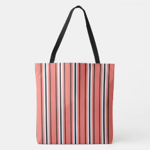 Bolso De Tela Rayas modernas de medio siglo, coral, negro y blan