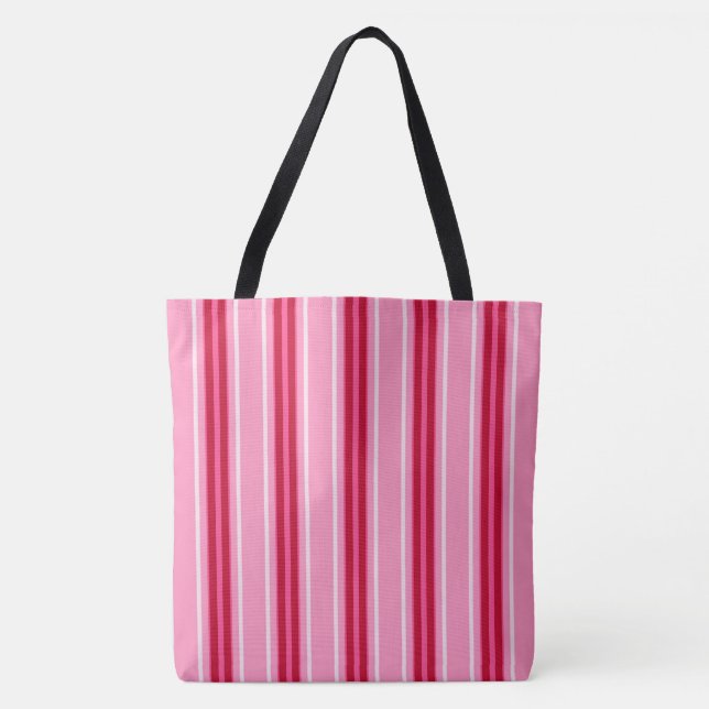 Bolso De Tela Rayas modernas de medio siglo, rosa y borgoñona (Anverso)