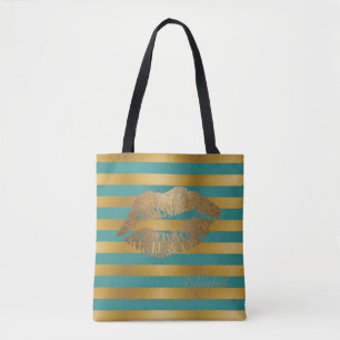 Bolso De Tela Rayas modernas femeninas, labios brillantes, perso