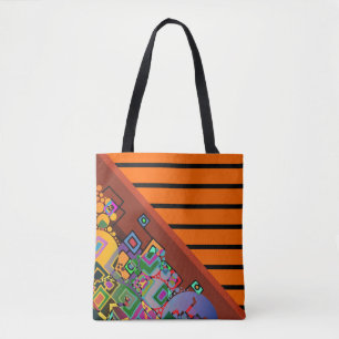 Bolso De Tela Rayas naranja ancho del patrón + arte abstracto