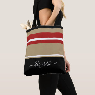 Bolso De Tela Rayas Negras Rojas Marrones Modernas Personalizada