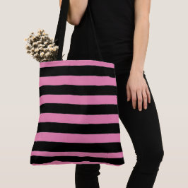 Bolso De Tela Rayas Negras y Rosadas