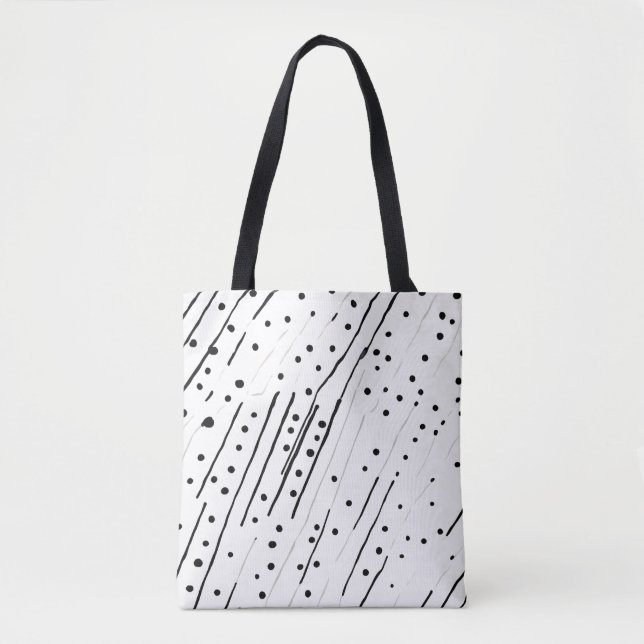 Bolso De Tela Rayas o puntos de polka negro, blanco, gris (Anverso)