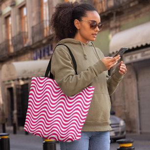 Bolso De Tela Rayas onduladas blancas rosadas Hipnóticas psicodé