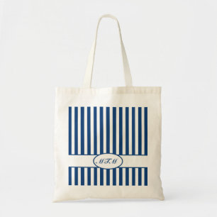 Bolso De Tela Rayas otoñales azules con monograma