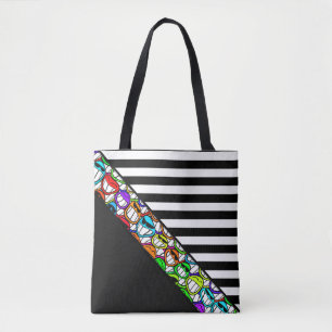 Bolso De Tela Rayas Patrón ancho negro + fresco