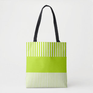 Bolso De Tela Rayas pop de color en verde limón y blanco