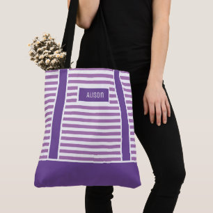 Bolso De Tela Rayas Púrpura Y Blanca Personalizadas