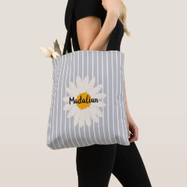 Bolso De Tela Rayas retro suecas grises y blancas monogramadas