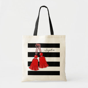 BOLSO DE TELA RAYAS ROJAS DE LA MODA TOTE_CHRISTMAS