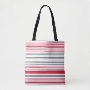 Bolso De Tela Rayas rojas grises y cortas