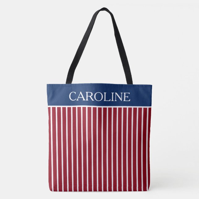 Bolso De Tela Rayas rojas y blancas con los azules marinos (Anverso)