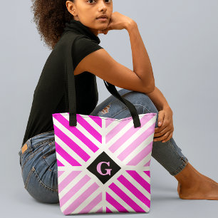 Bolso De Tela Rayas rosadas modernas Iniciales