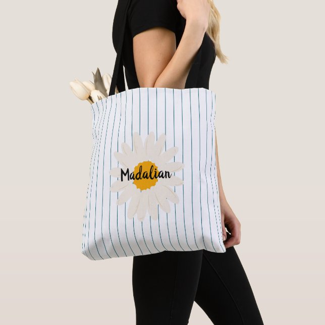 Bolso De Tela Rayas sensuales personalizadas Blue White Sunflowe (Detalle)