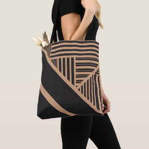 Bolso De Tela Rayas triangulares en Tan y Negro