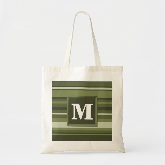 Bolso De Tela Rayas verde oliva monográficas (Frente)