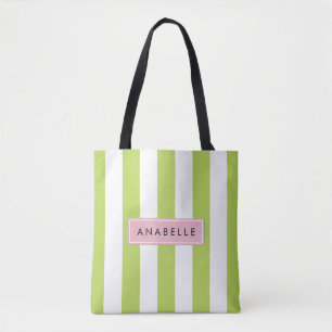 Bolso De Tela Rayas verdes, líneas, patrón rayado, nombre
