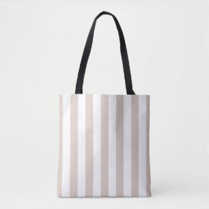 Bolso De Tela Rayas Verticales Beige Y Rayas Blancas