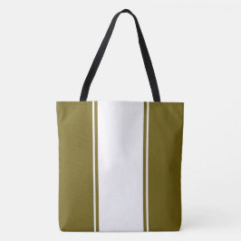 Bolso De Tela Rayas Verticales Blancas de Carreras Fondo Oliva