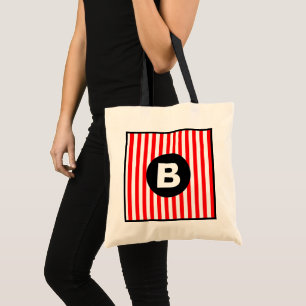 Bolso De Tela Rayas verticales blancas y rojas con monograma neg