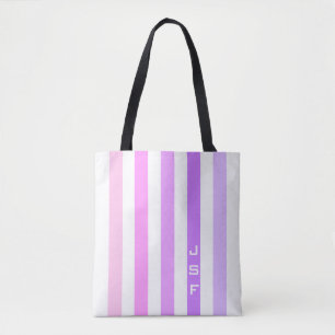 Bolso De Tela Rayas verticales púrpura y rosa monograma