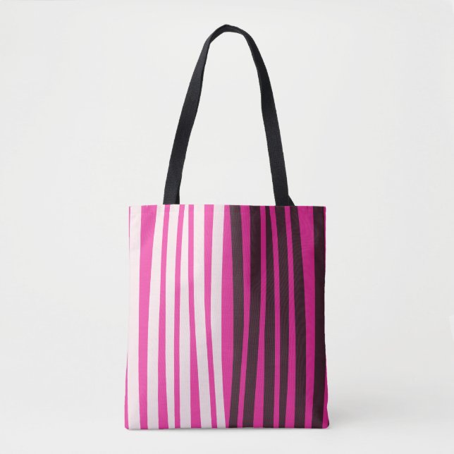 Bolso De Tela Rayas verticales rosadas blancas y negras (Anverso)