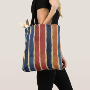 Bolso De Tela Rayas Verticales Tonos de Ladrillo Óxido Teal Azul