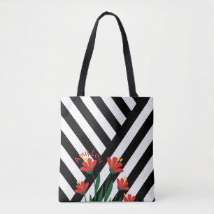 Bolso De Tela Rayas y Flores