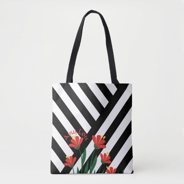 Bolso De Tela Rayas y Flores (Anverso)