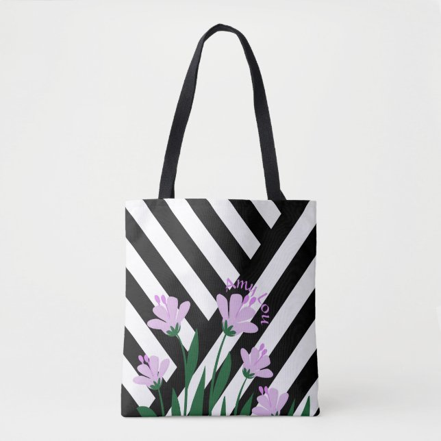 Bolso De Tela Rayas y Flores (Anverso)