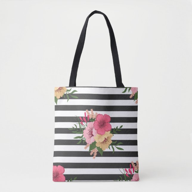 Bolso De Tela Rayas y flores (Anverso)