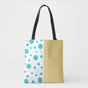 Bolso De Tela Rayas y puntos - turquesa y amarilla