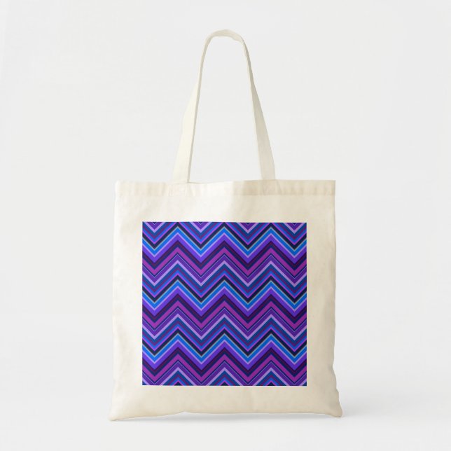 Bolso De Tela Rayas zigzag azules y violetas (Frente)