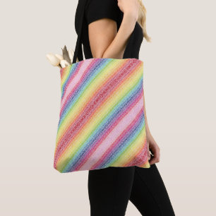 Bolso De Tela Rayo Arcoiris Con Retro De Patrón Vino Curvado