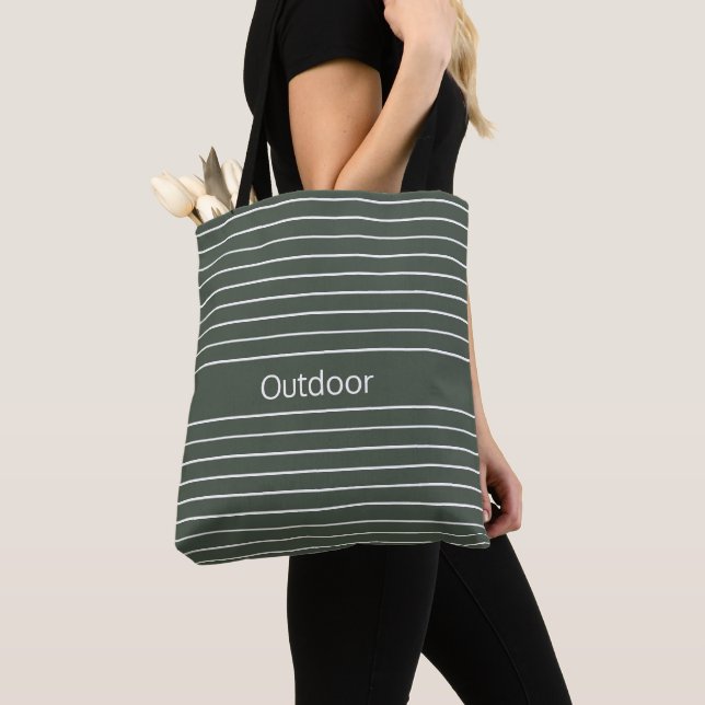 Bolso De Tela Rayo blanco con verde gris (Detalle)