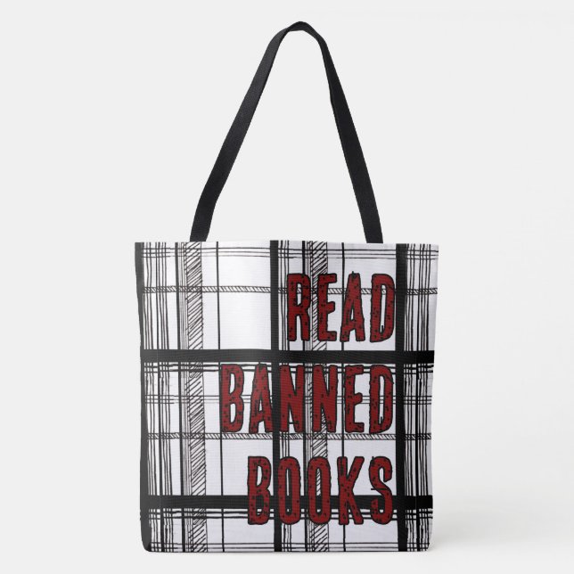 Bolso De Tela Read Banned Books Hand Drawn Plaid (Anverso)