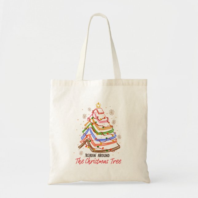 Bolso De Tela Readin' Around The Christmas Tree Book Lover (Frente)