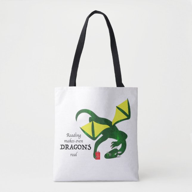 Bolso De Tela Reading makes Dragons real (Anverso)