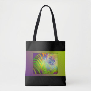 Bolso De Tela Realismo digital: Cebra de colores en un marco