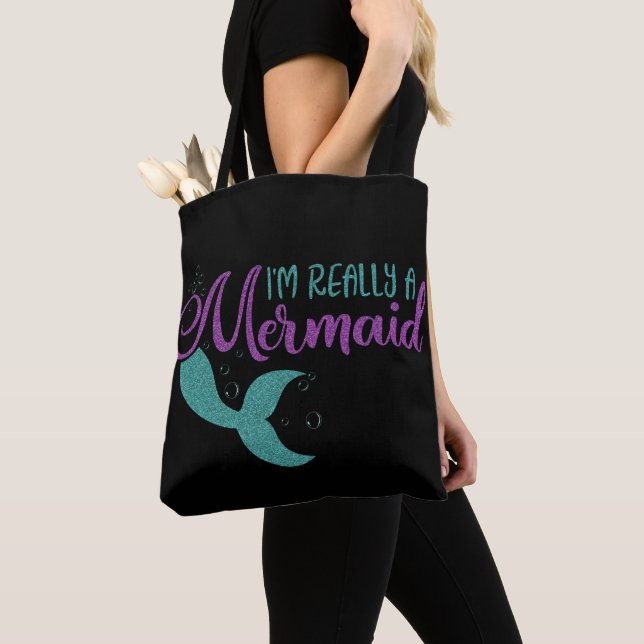 Bolso De Tela Realmente soy una sirena de Purpurina Verde azulad (Detalle)
