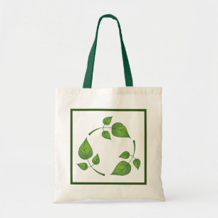 Bolso De Tela Recicle el símbolo con las hojas verdes