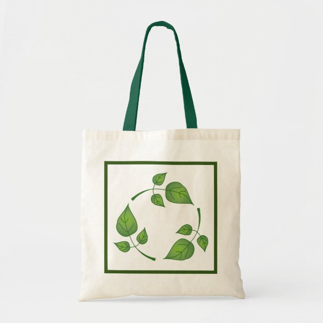 Bolso De Tela Recicle el símbolo con las hojas verdes (Frente)
